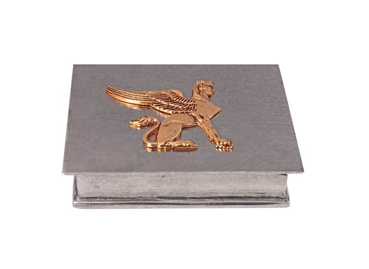 Box in pewter, Sphinx in gold color, lid with hinges, from Munka Sweden