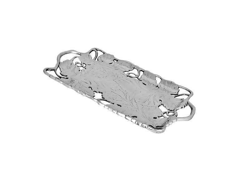 Tray in polished aluminum with blade motifs