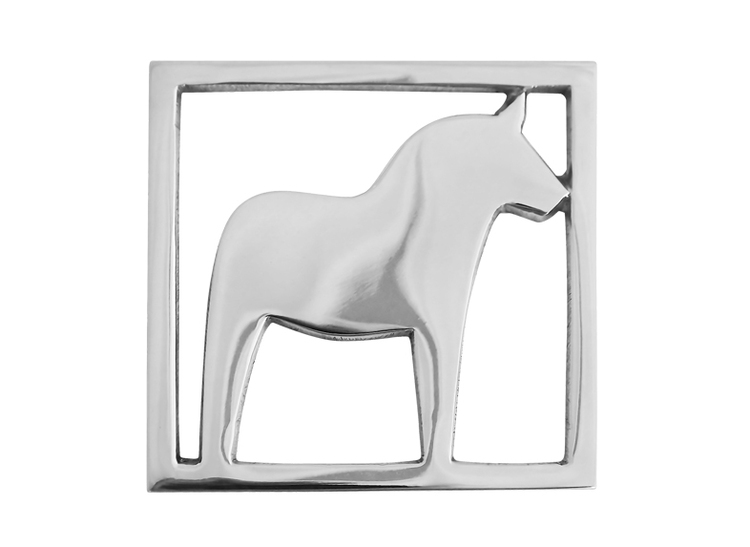 Glass coasters in the shape of Dala horse, polished aluminum