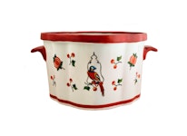Outer pot in porcelain, parrot on swing