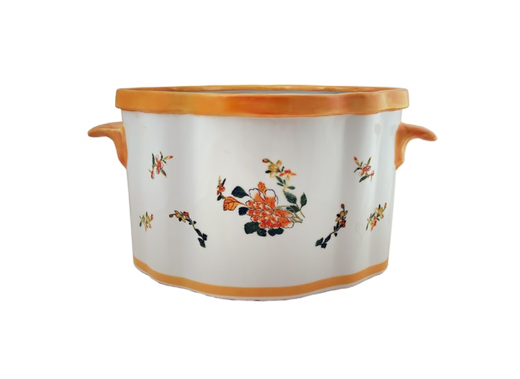 Outer pot in porcelain, yellow flowers