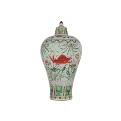 Urna med lock, 42 cm, fiskar, Ming dynastin
