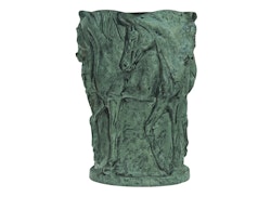 Urne, 27 cm, Pferde in grüner Patina aus Aluminium