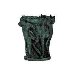 Urna, 27 cm, med hästar i profil, i brons som är grönblå patinerad