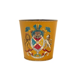 Flowerpot with yellow background with hand-paintedcoat of arms