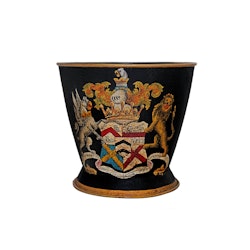 Flowerpot in hand-painted, in sheet metal, with coat of arms