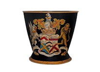 Flowerpot in hand-painted, in sheet metal, with coat of arms