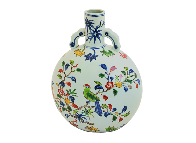 Pilgrim bottle, 28 cm, flowers and birds, Ming dynasty