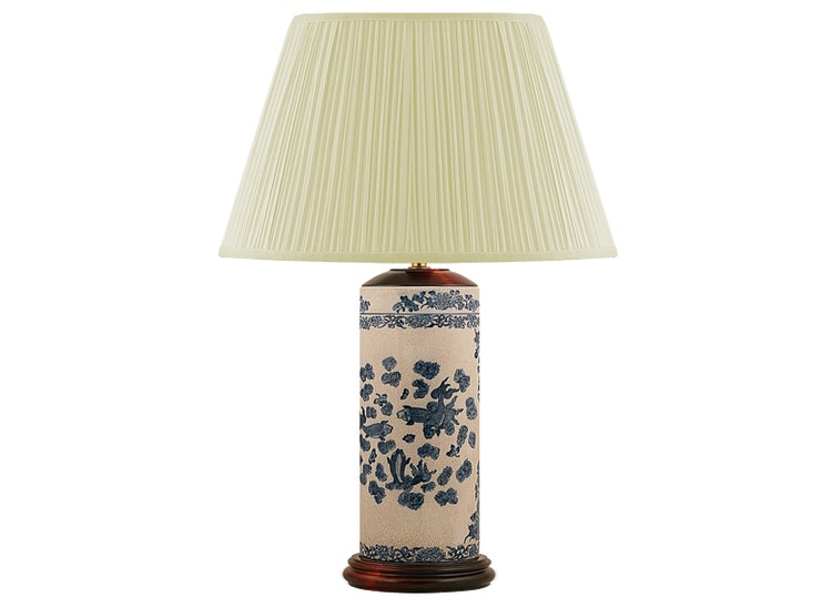 Porcelain lamp base, 30 cm in pen model with blue fish and crackled gray-white background