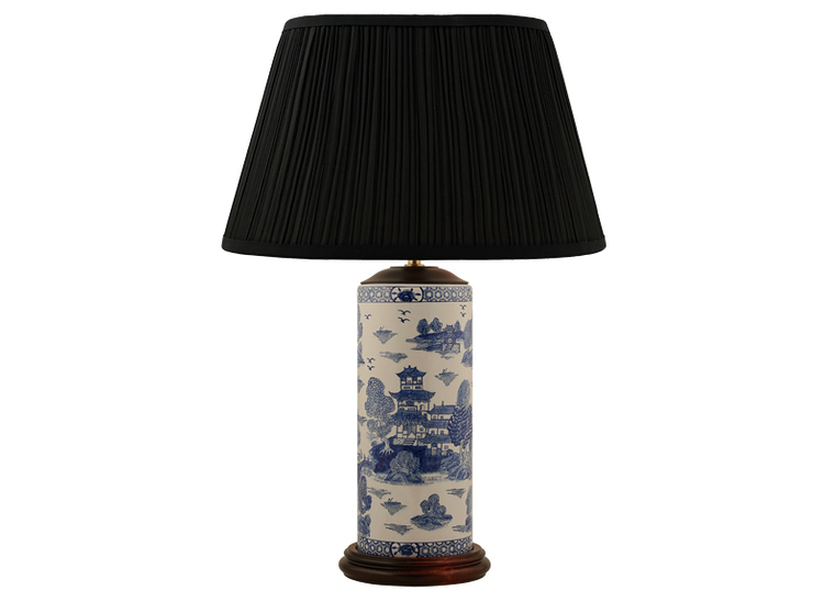 Lamp base in porcelain, 30 cm in pen model, blue and white, willow pattern