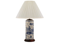 Lampensockel aus Porzellan, 30 cm im Stiftmodell, blau und weiß, Weidenmuster