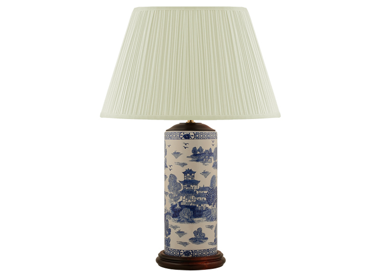 Lampfot i porslin, 30 cm i penmodell, blåvit,willow mönster