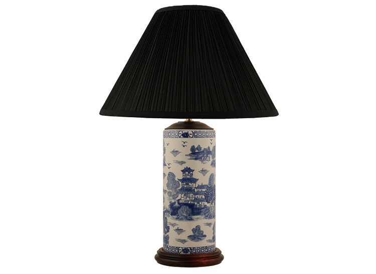Lampfot i porslin, 30 cm i penmodell, blåvit,willow mönster