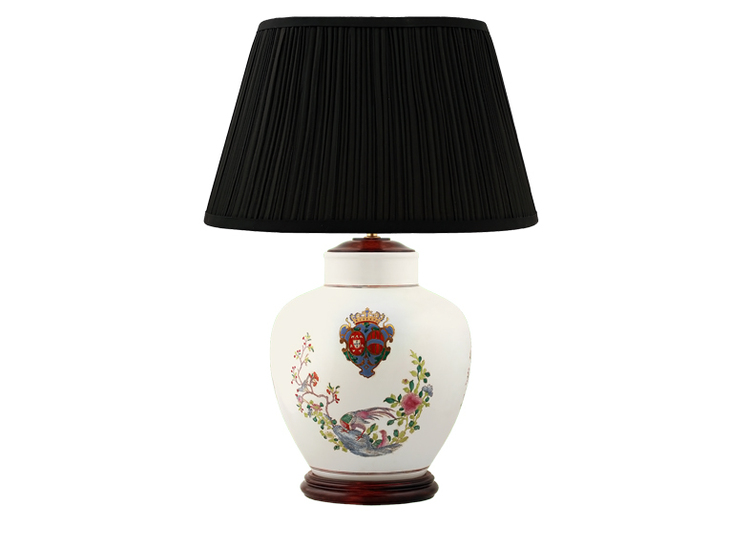 Porcelain lamp base, 30 cm, coat of arms and pheasants
