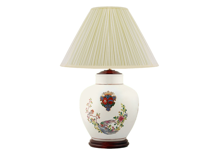 Porcelain lamp base, 30 cm, coat of arms and pheasants
