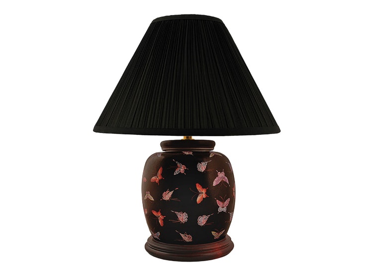 Porcelain lamp base, 22.5 cm, butterflies on a black background