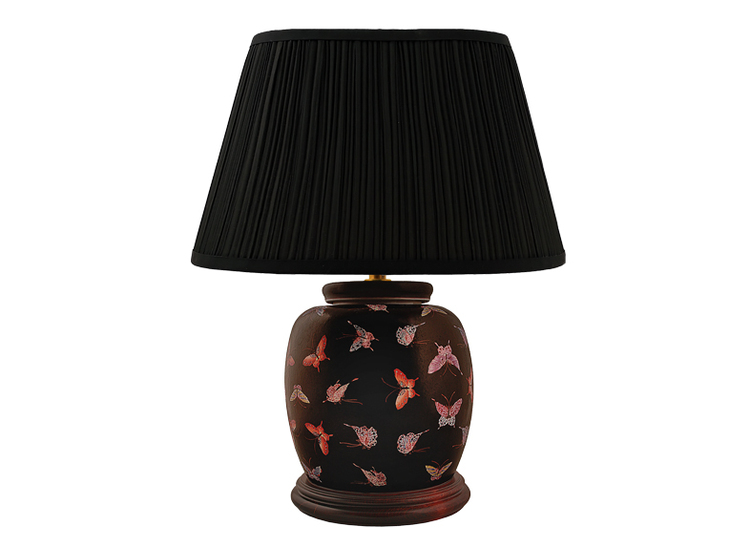 Porcelain lamp base, 22.5 cm, butterflies on a black background