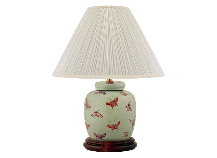 Porcelain lamp base, 22.5 cm, butterflies on a light green background