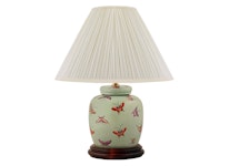 Porcelain lamp base, 22.5 cm, butterflies on a light green background