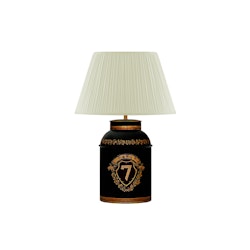 Lampe, 46 cm, 7. in Gold lackiert, schwarzer Boden, aus Blech