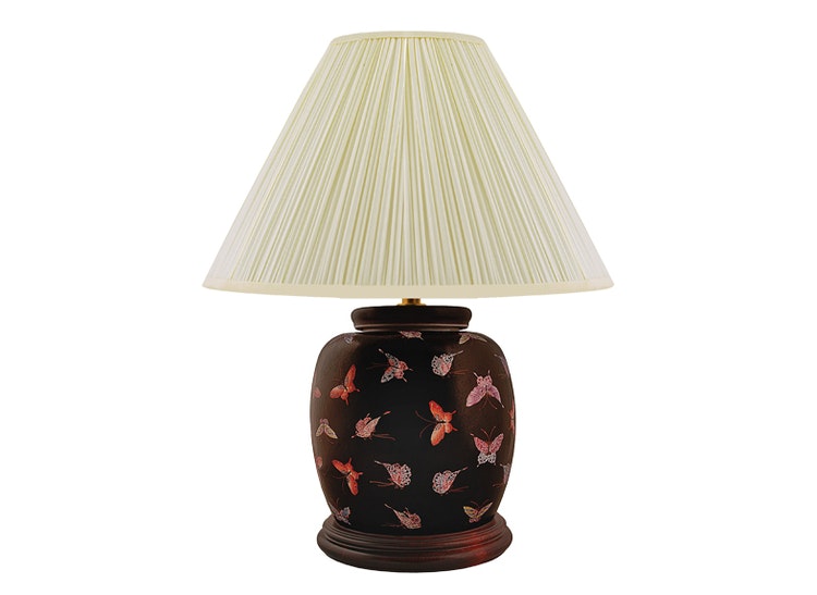 Porcelain lamp base, 17.5 cm, butterflies on a black background