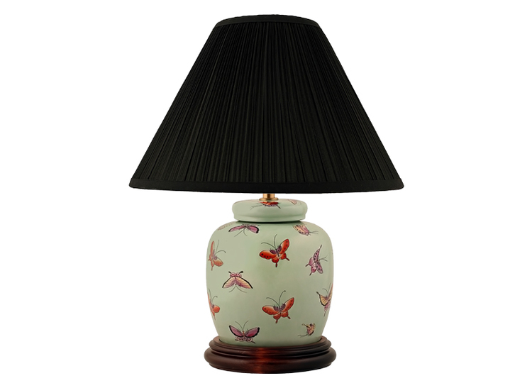 Porcelain lamp base, 17.5 cm, butterflies on a light green background