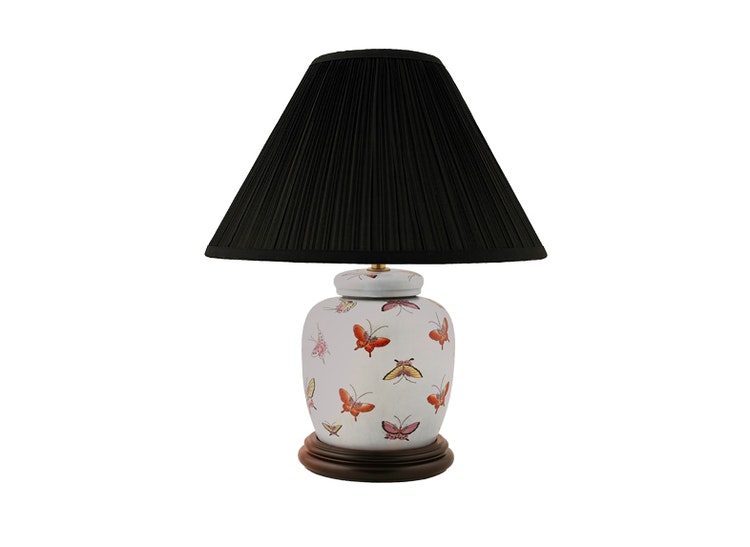 Lamp base porcelain, 17.5 cm, butterflies on a light blue background