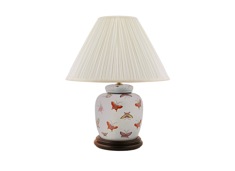 Lamp base porcelain, 17.5 cm, butterflies on a light blue background