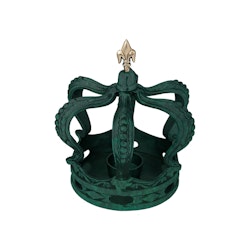 Royal crown for tealights in green patinated aluminum, with lily in gold color