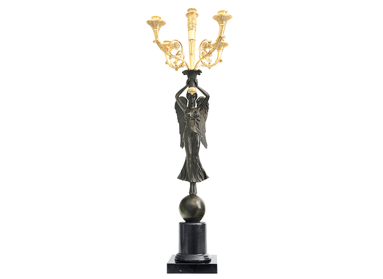 Bronze candelabra on marble base, 84 cm