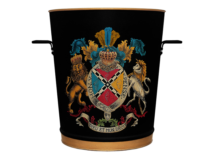 Wood pot smaller / or latge flower pot, made in sheet metal, hand-painted with coat of arms