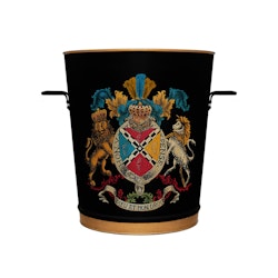 Wood pot smaller / or latge flower pot, made in sheet metal, hand-painted with coat of arms