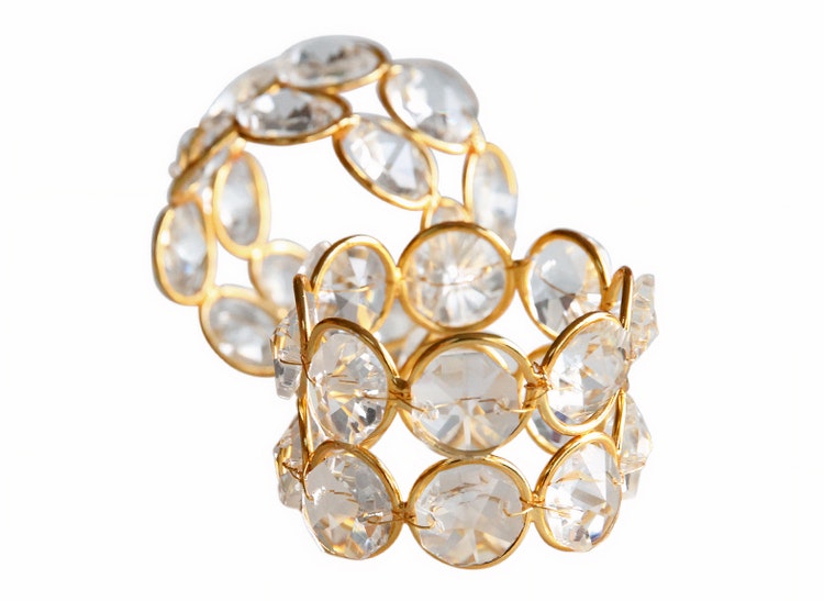 Napkin ring, with glass prisms and gold-colored metal - pack of 4 pieces