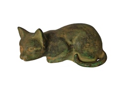 Katze in Bronze, horizontal, 22 cm, sandbraun