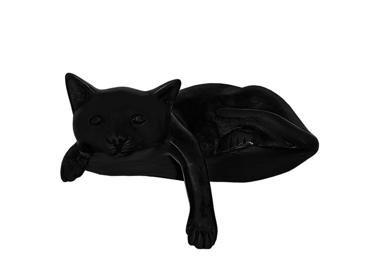 Cat in bronze, curious, 15 cm, with paw over edge, black