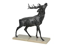 Hjort i brons på marmorplatta, 27 cm