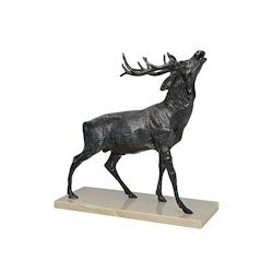 Hjort i brons på marmorplatta, 27 cm