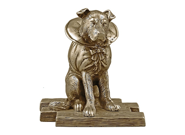 Dog in bronze, 11 cm, dressed for a party or ...?