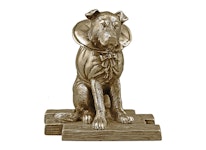 Hund i brons, 11 cm, klädd för fest eller...?