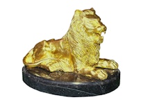 Lejon, förgyllt, liggande, 16 cm, på oval marmorskiva