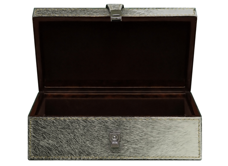 Box, upholstered in fur with velor trim, 19.5 cm x 7.5 cm x 11 cm