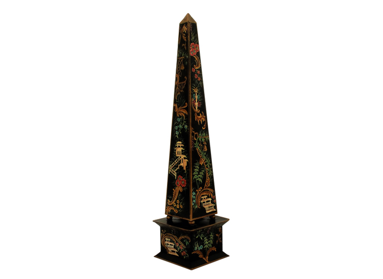 Obelisk with Chinese motif, hand-painted, black