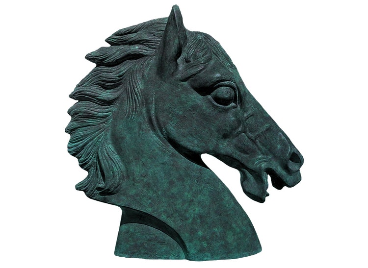 Pferdekopf aus grün patiniertem Aluminium 34 cm