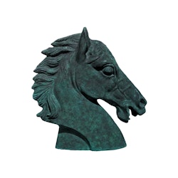 Horse head in green patinated aluminum 34 cm