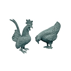 Hen and  rooster, 26 cm, pair, antique green, bronze