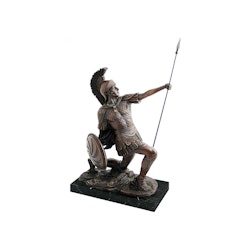 Roman soldier in bronze, 40 cm, with spear on marble base, kneeling, copy by E. Drouot