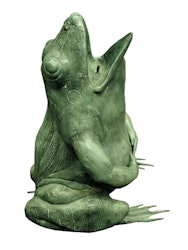 Fontaine, grenouille en bronze, assise sur ses pattes arrière de M. Fredrik