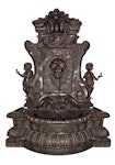 Fontän, vägg med lejon och keruber, gjord i brons