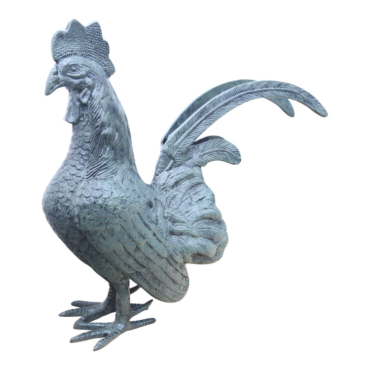 Rooster, 40 cm in green patinated aluminum 40 cm