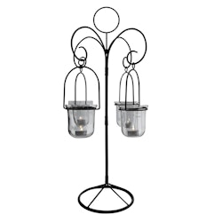 Hanging four lanterns in table stand, made of wrought iron with glass